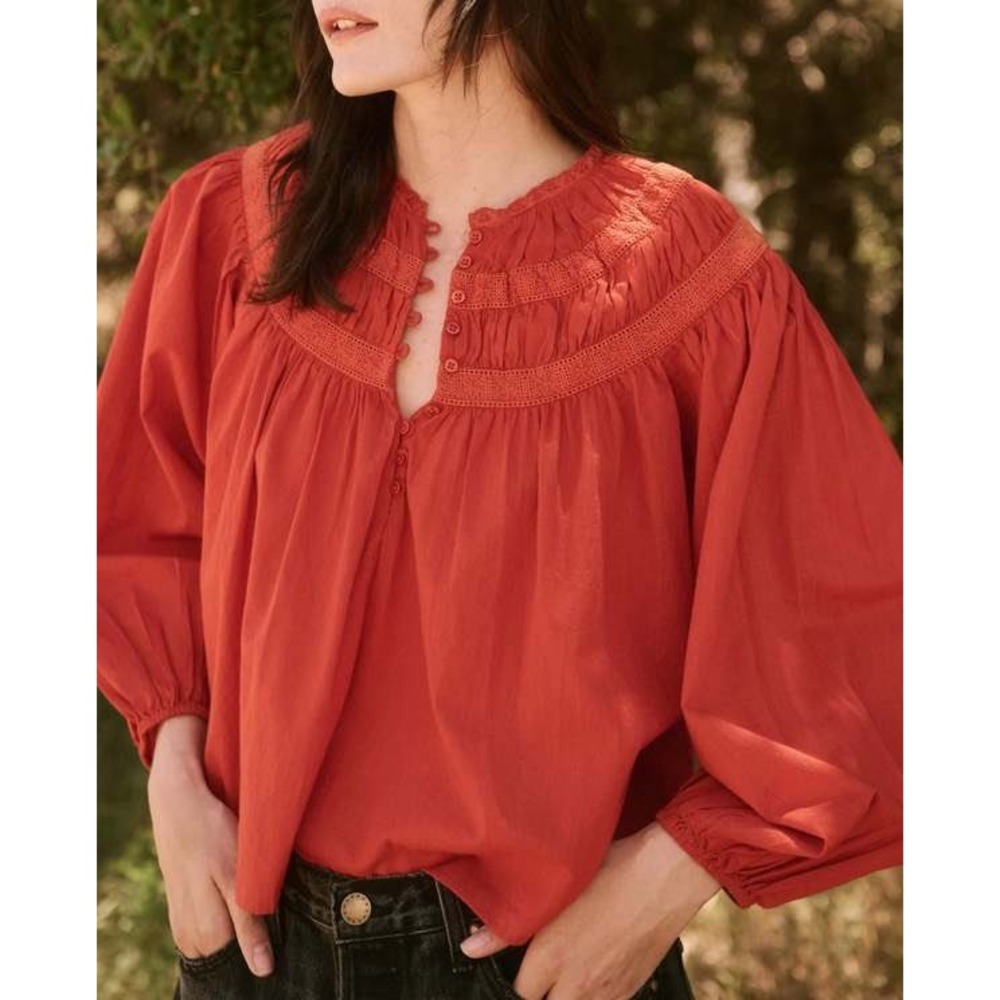 The Great Picturesque Top Women 0 Red Excellent Lace Pintuck Cotton Blouse
